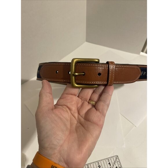 Tommy Hilfiger cowhide buffalo leather brass buckle canvas nautical belt 32/80 - Picture 5 of 16